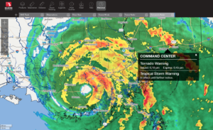 Screenshot of Baron Threat Net and a notification for a user-defined location ahead of Hurricane Ida (2021).