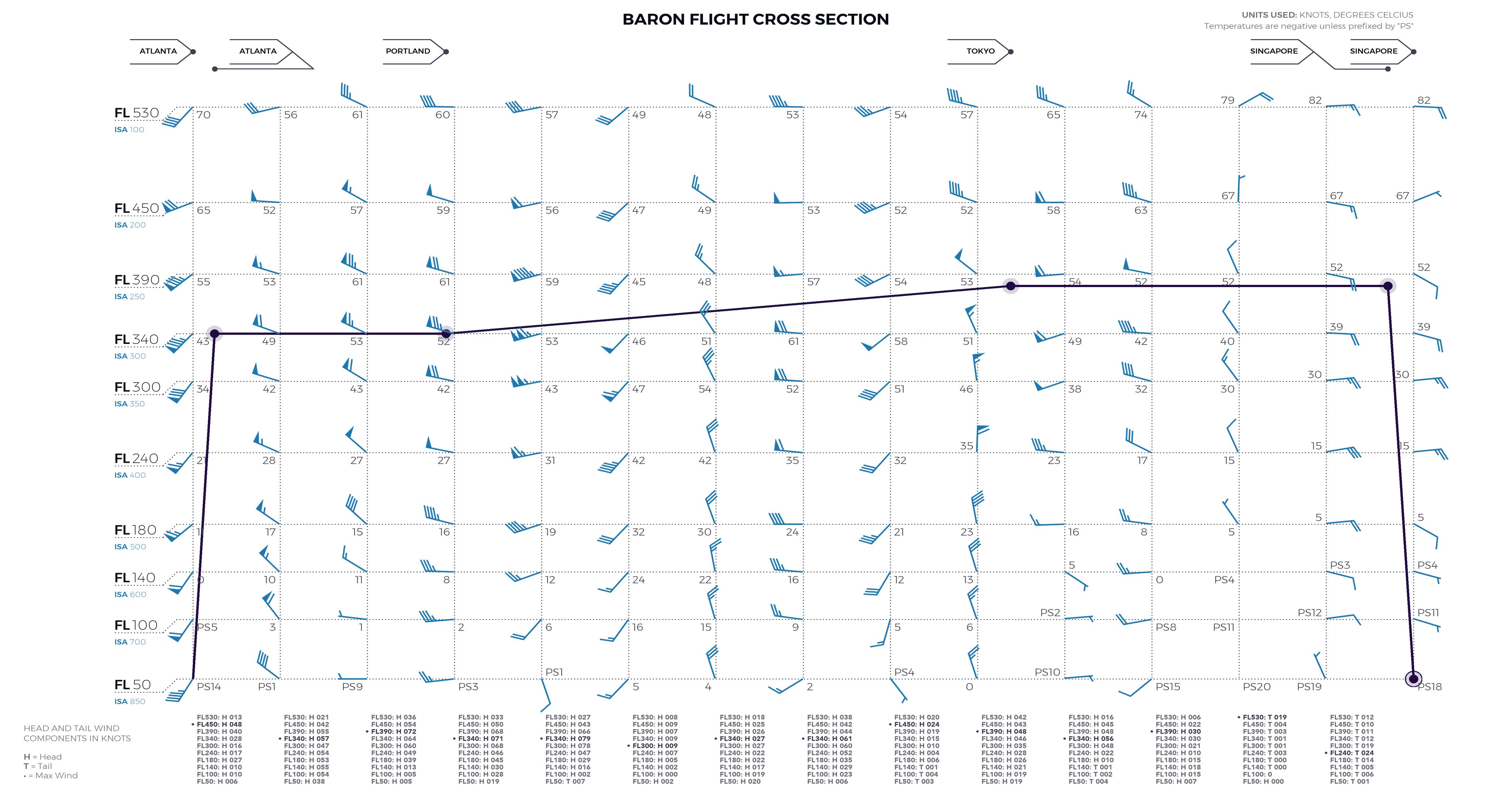 Screenshot of Baron's cross section flight data as displayed through the API.