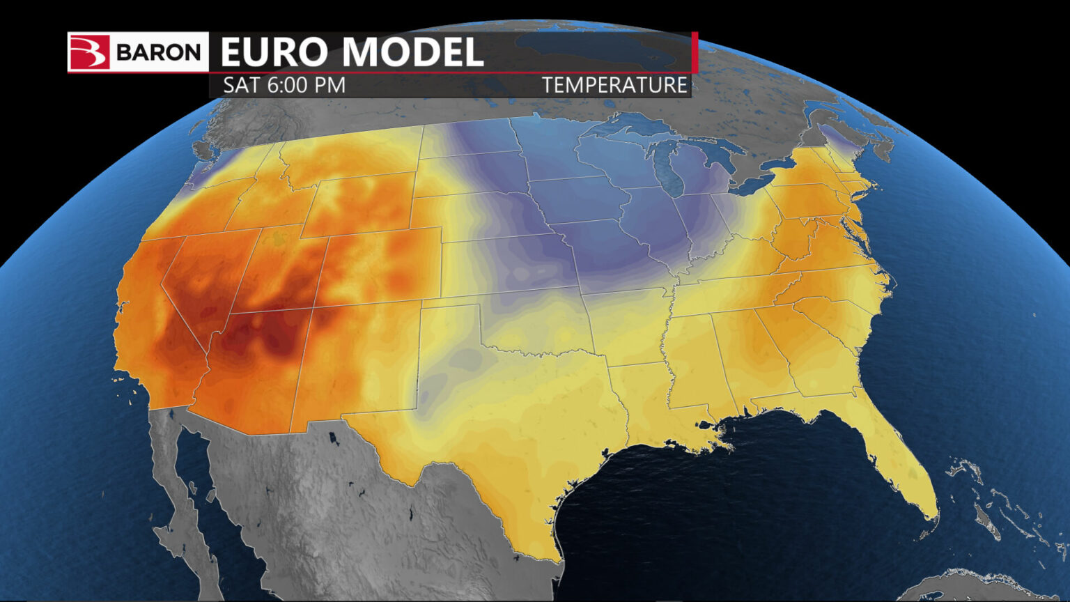 Sceen shot of Euro model temperatures