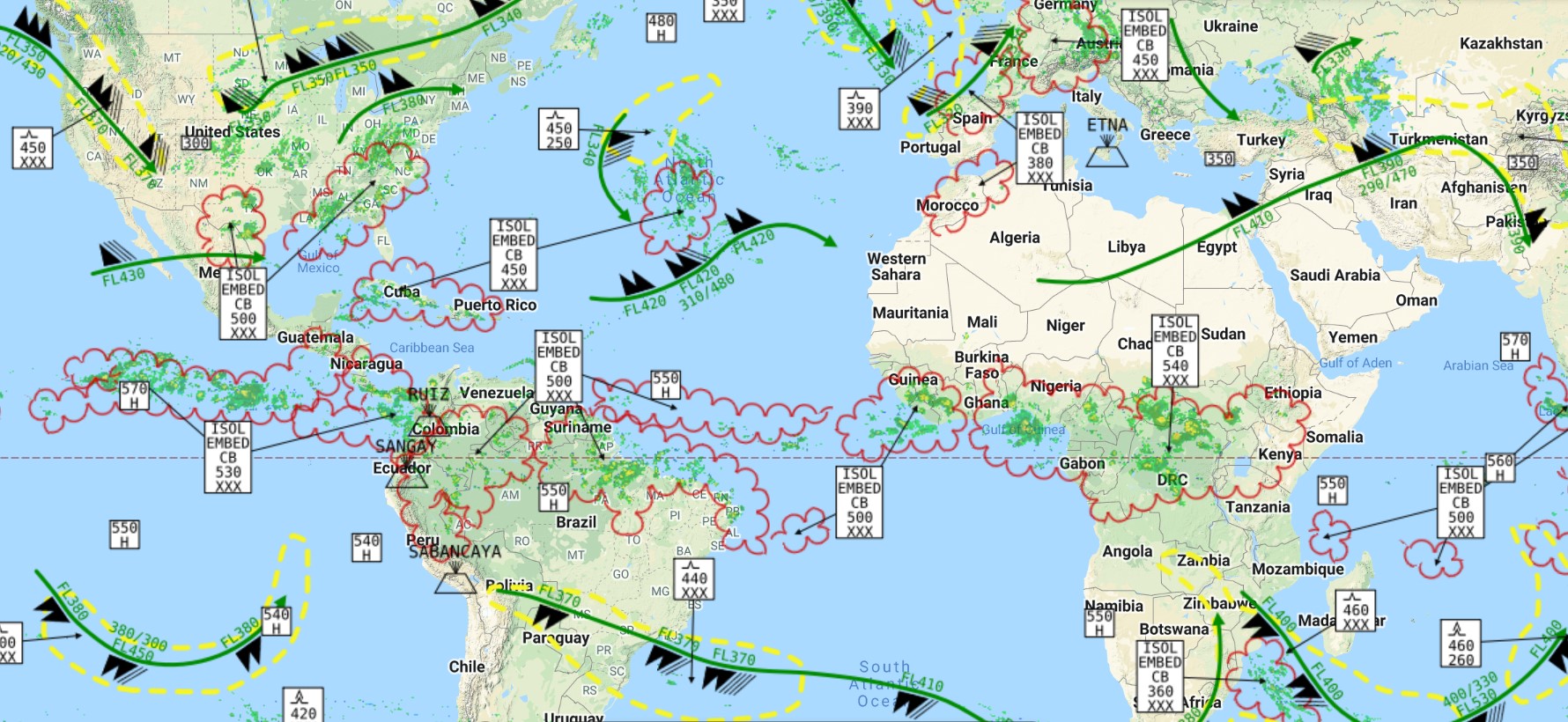 Image of global radar flight hazards with FlightRadar24