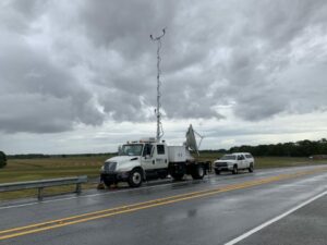 A mobile Baron X-band radar positioned near the Gulf Coast during Hurricane Laura