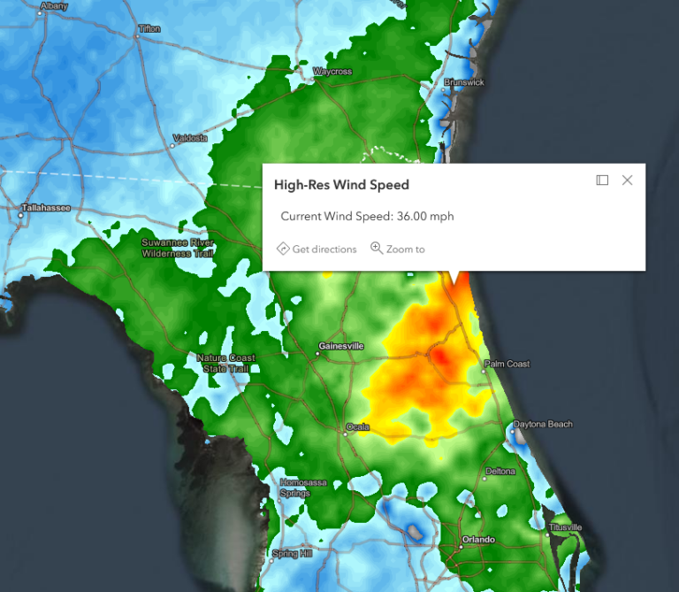 As part of the Esri Partner Network, Baron Weather can Screen shot of current wind speed